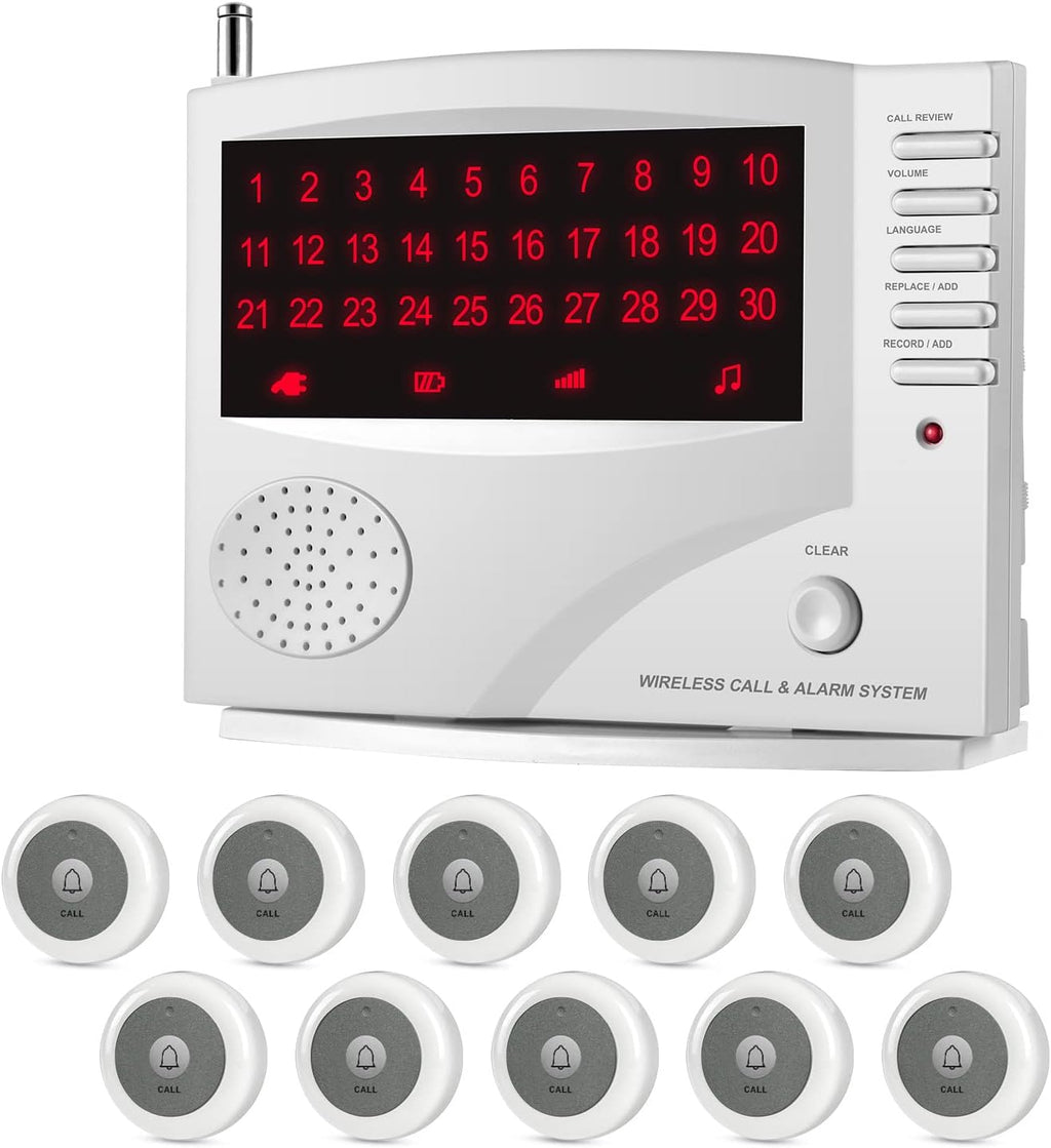 Wireless Calling System, 10 Waterproof Call Buttons with 1 Monitoring Unit, White W887293