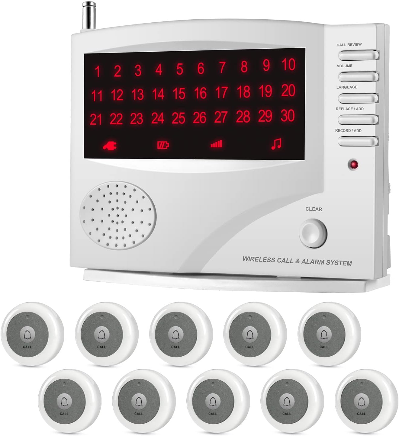 Wireless Calling System, 10 Waterproof Call Buttons with 1 Monitoring Unit, White W887293