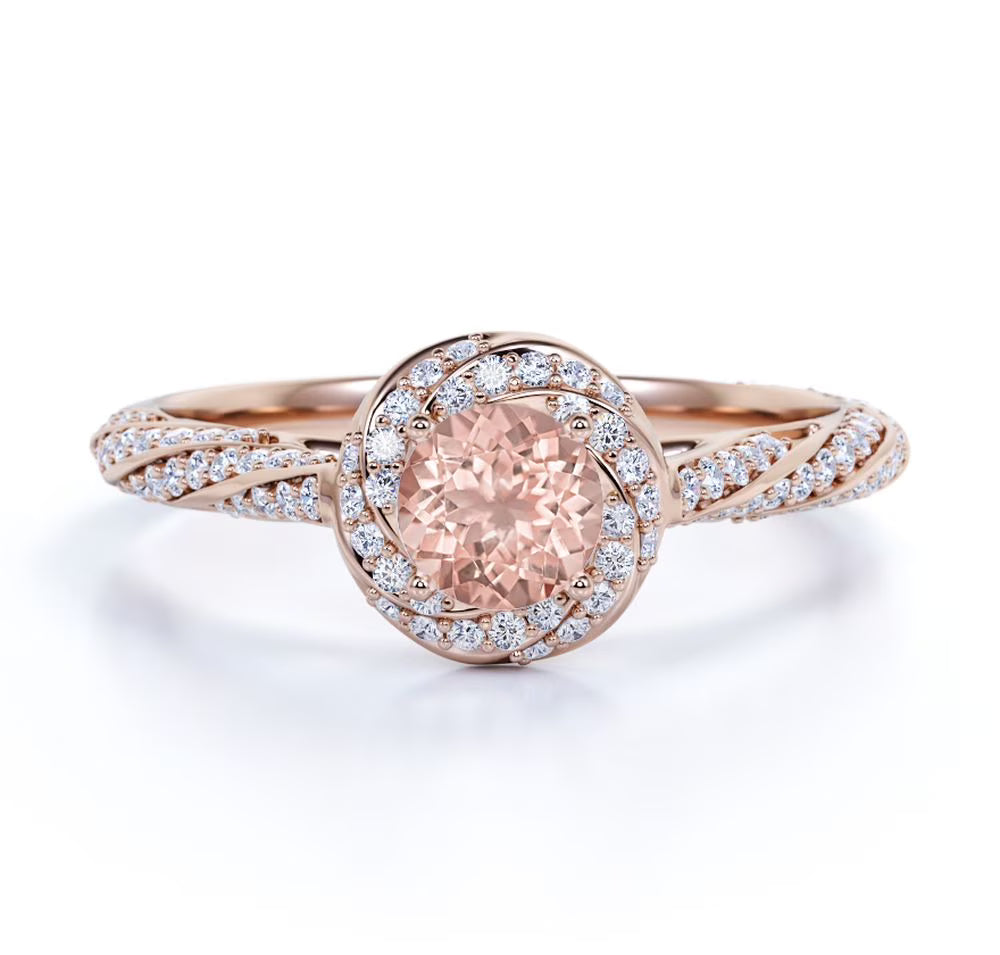 18K Rose Gold Plating over Silver Morganite and Moissanite Engagement Ring G619