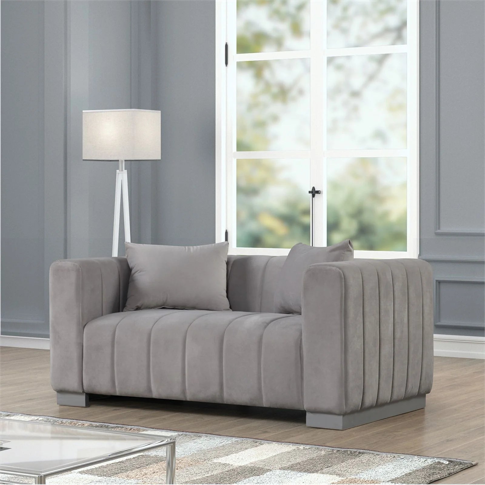 Light Gray Velvet 3 PC Sofa Loveseat Chair Set K410
