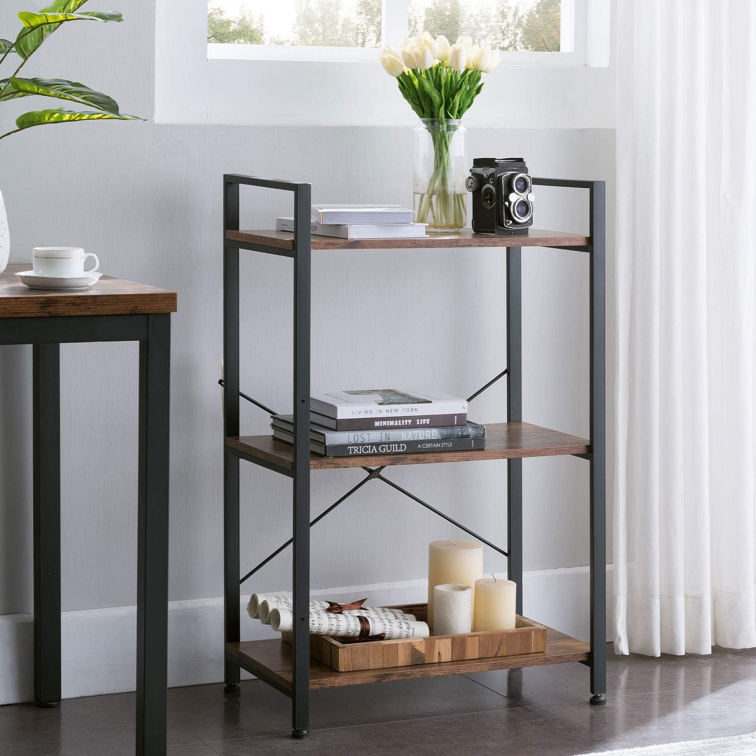 5-Tier Industrial Retro Brown Wood and Metal Bookcase U725