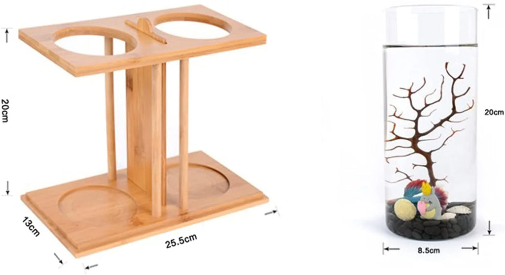 Bamboo Fish Bowl Glass Aquarium Mini Fish Tank C421