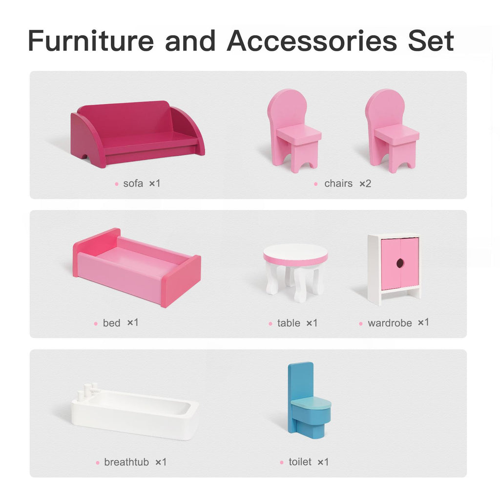 Dollhouse Kit with Accessories and Furniture, 31.1'' x 11.4'' x 42.5'' Q310730
