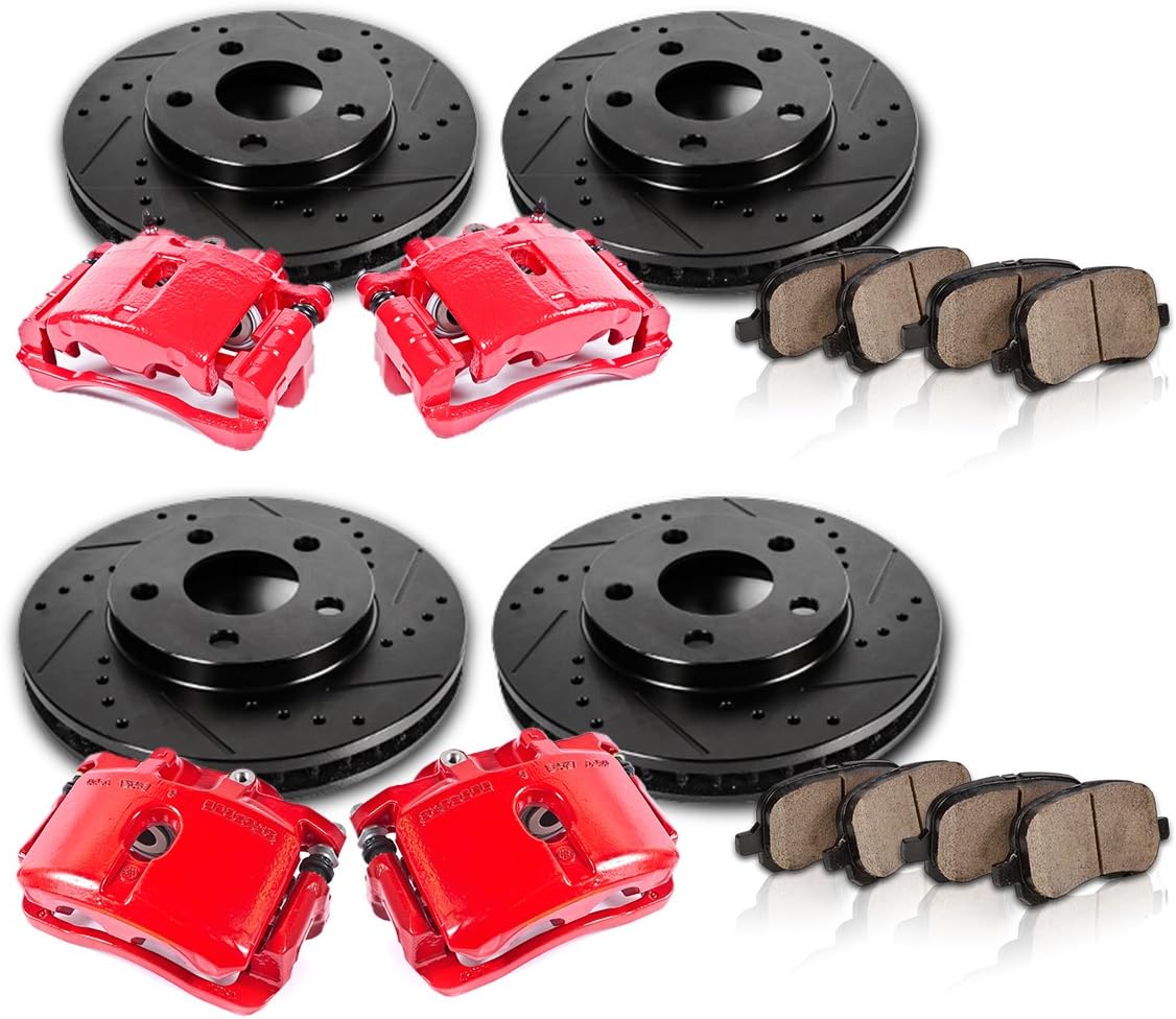 Powder Coated Red Calipers Rotors Ceramic Pads Performance Kit V827