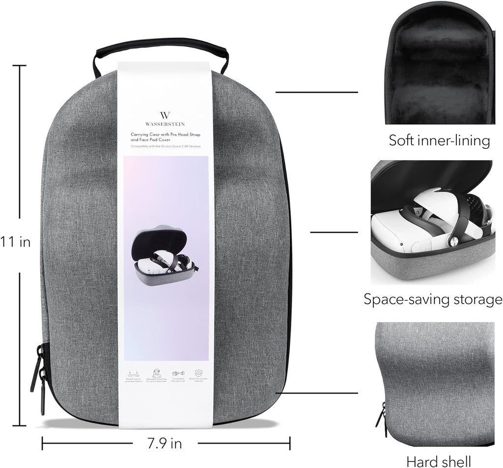 VR Headset Carrying Case, Head Strap, and Face Cover Bundle Pack of 2 Z30204