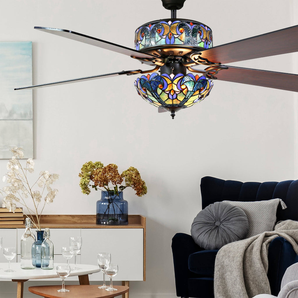 Blue Stained Glass Ceiling Fan I46826