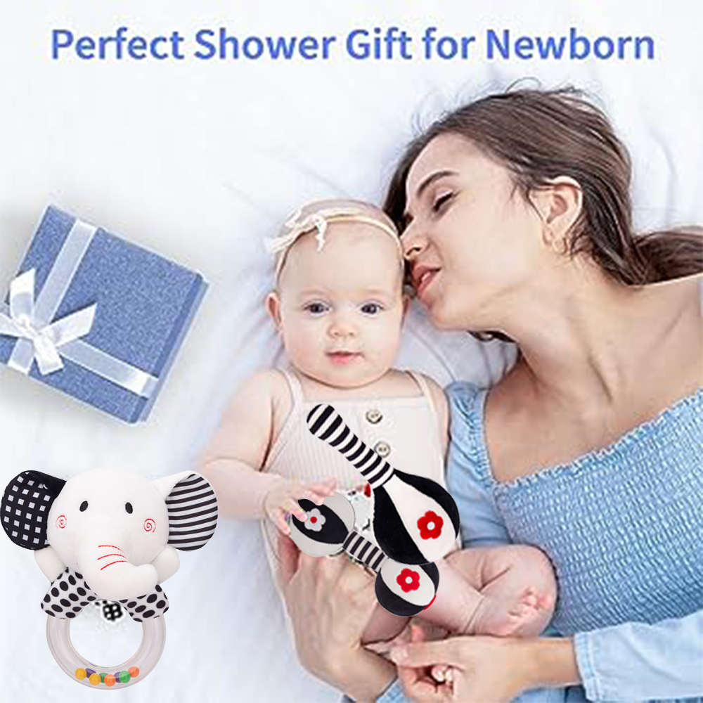 3PCS Soft High Contrast Black and White Baby Rattles S755036