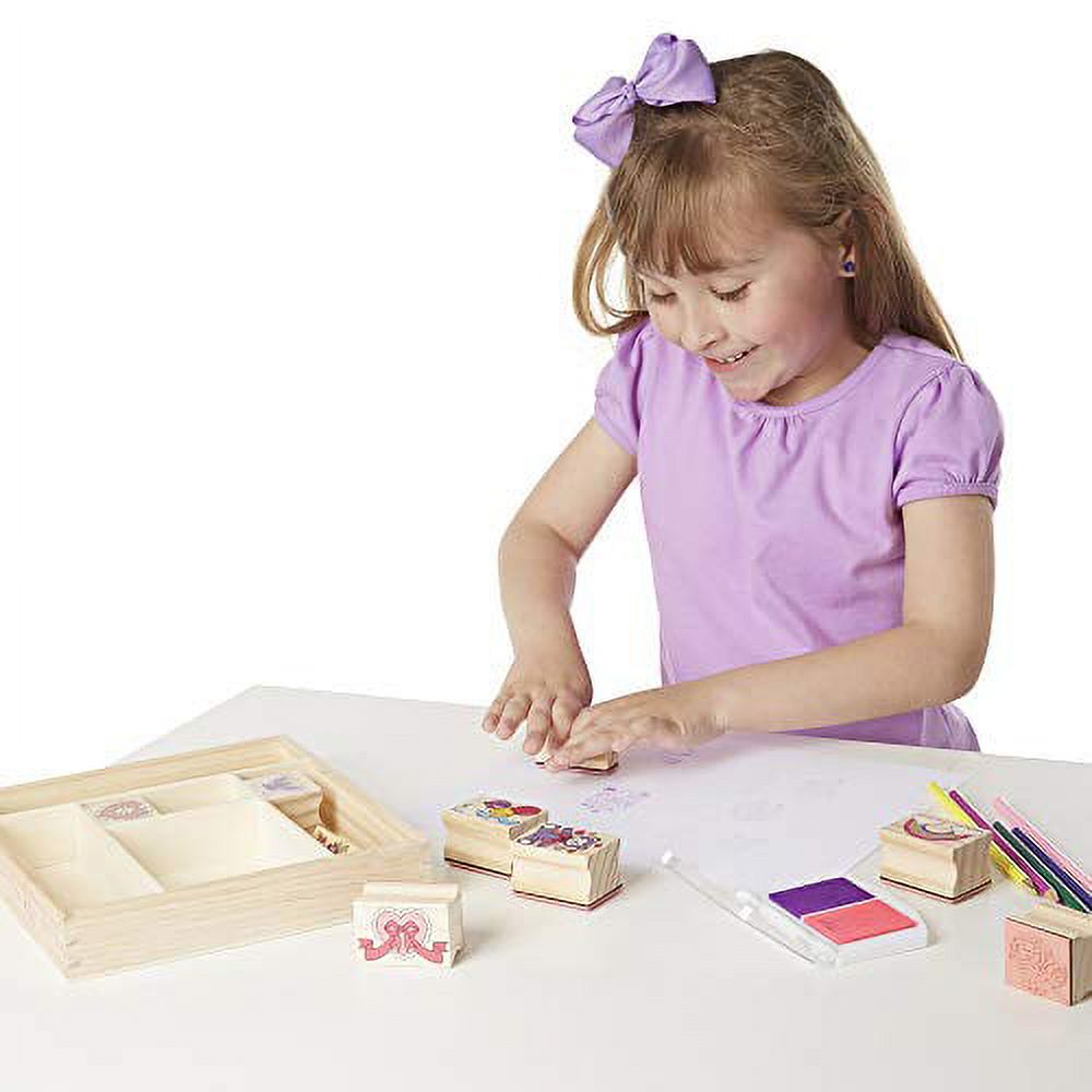 Wooden Stamp Set with 9 Stamps, 5 Colored Pencils, and 2-Color Stamp Pad C316561