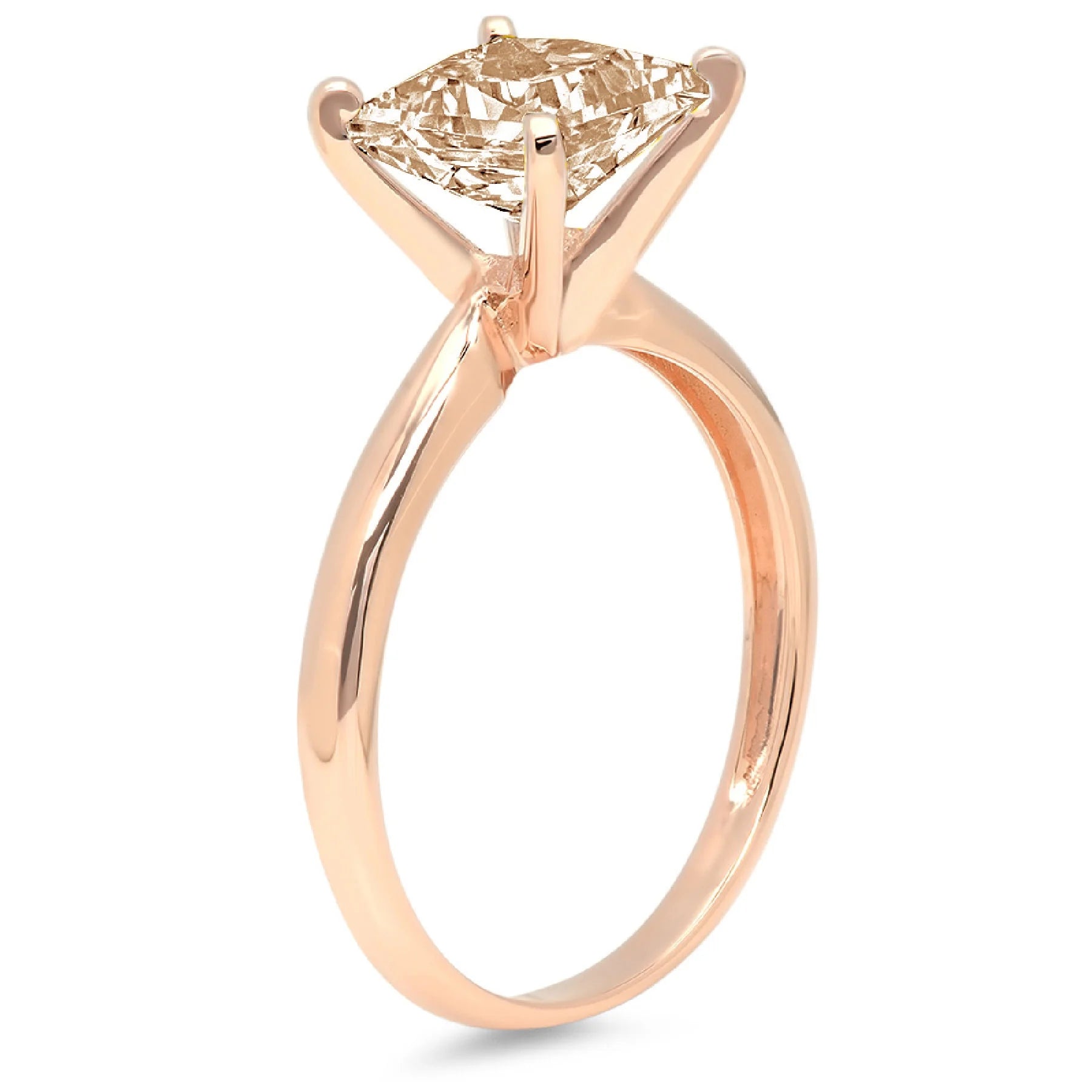 Princess Cut Brown Champagne Simulated Diamond 18k Rose Gold Ring Size 3.5 E6048