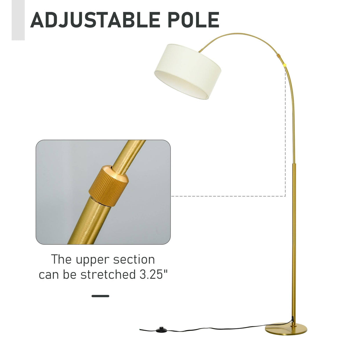 Cream White 6ft Arch Shape Floor Lamp with Metal Round Base E94318