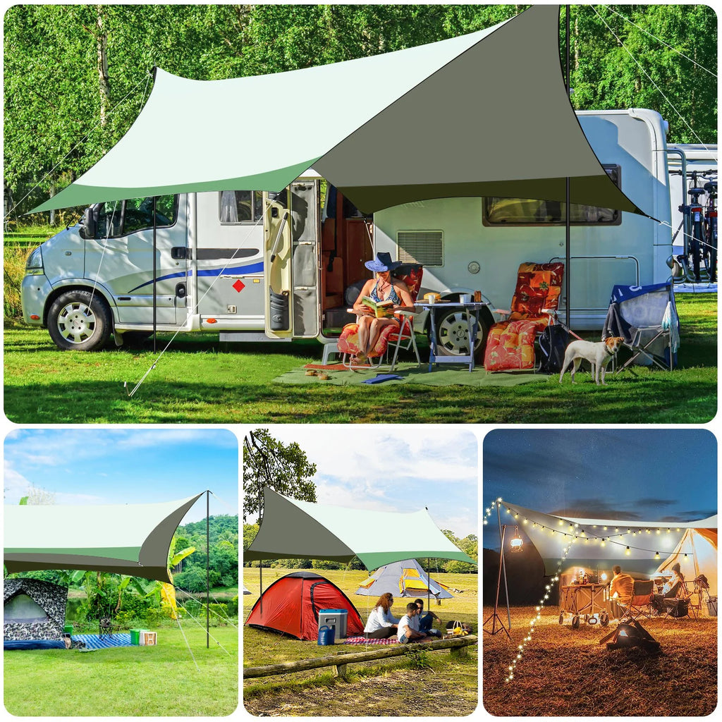12 x 14ft Waterproof Camping Tent Tarp with 2 Poles X613