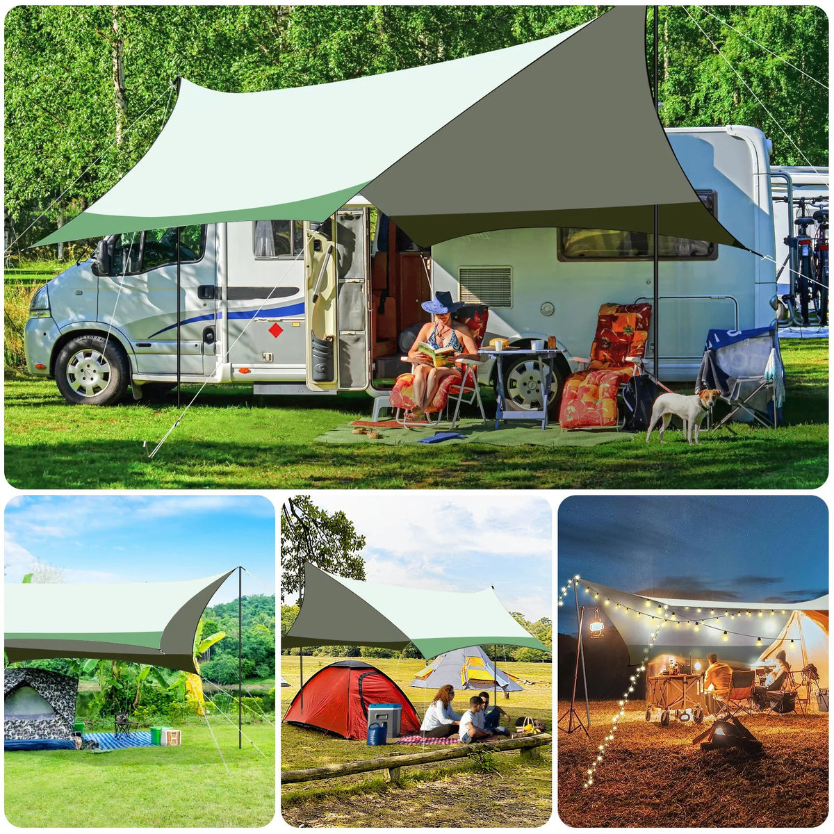 12 x 14ft Waterproof Camping Tent Tarp with 2 Poles X613