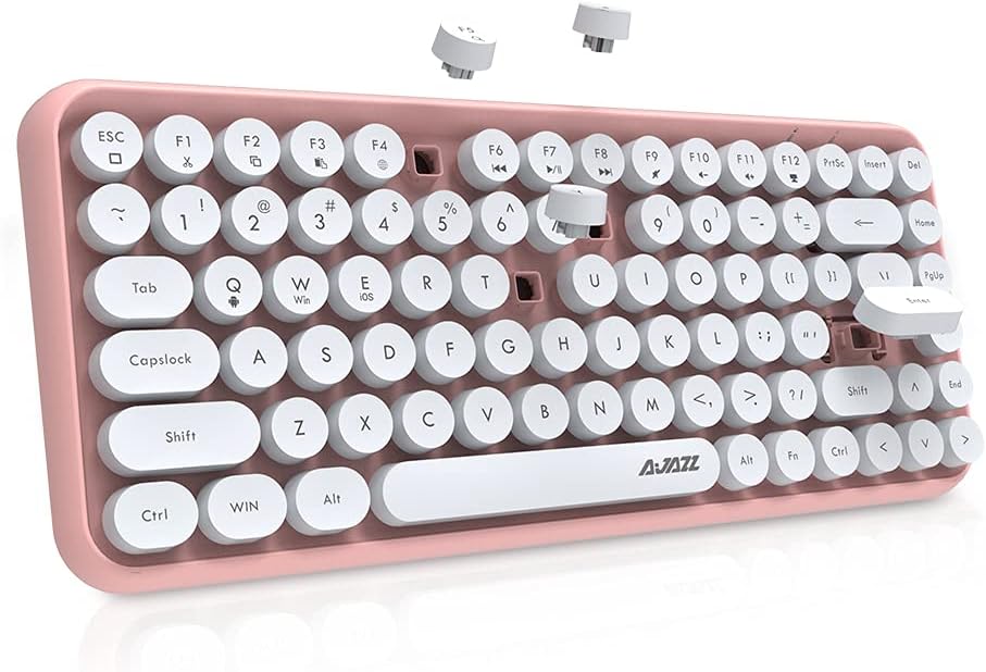 84 Key Bluetooth Retro Round Keycaps Ergonomic Wireless Mini Keyboard E286366