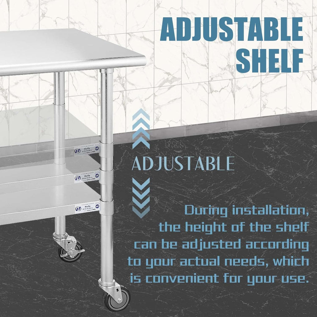 Stainless Steel Table 24 x 36 Inches with Caster Wheels and Undershelf L957573