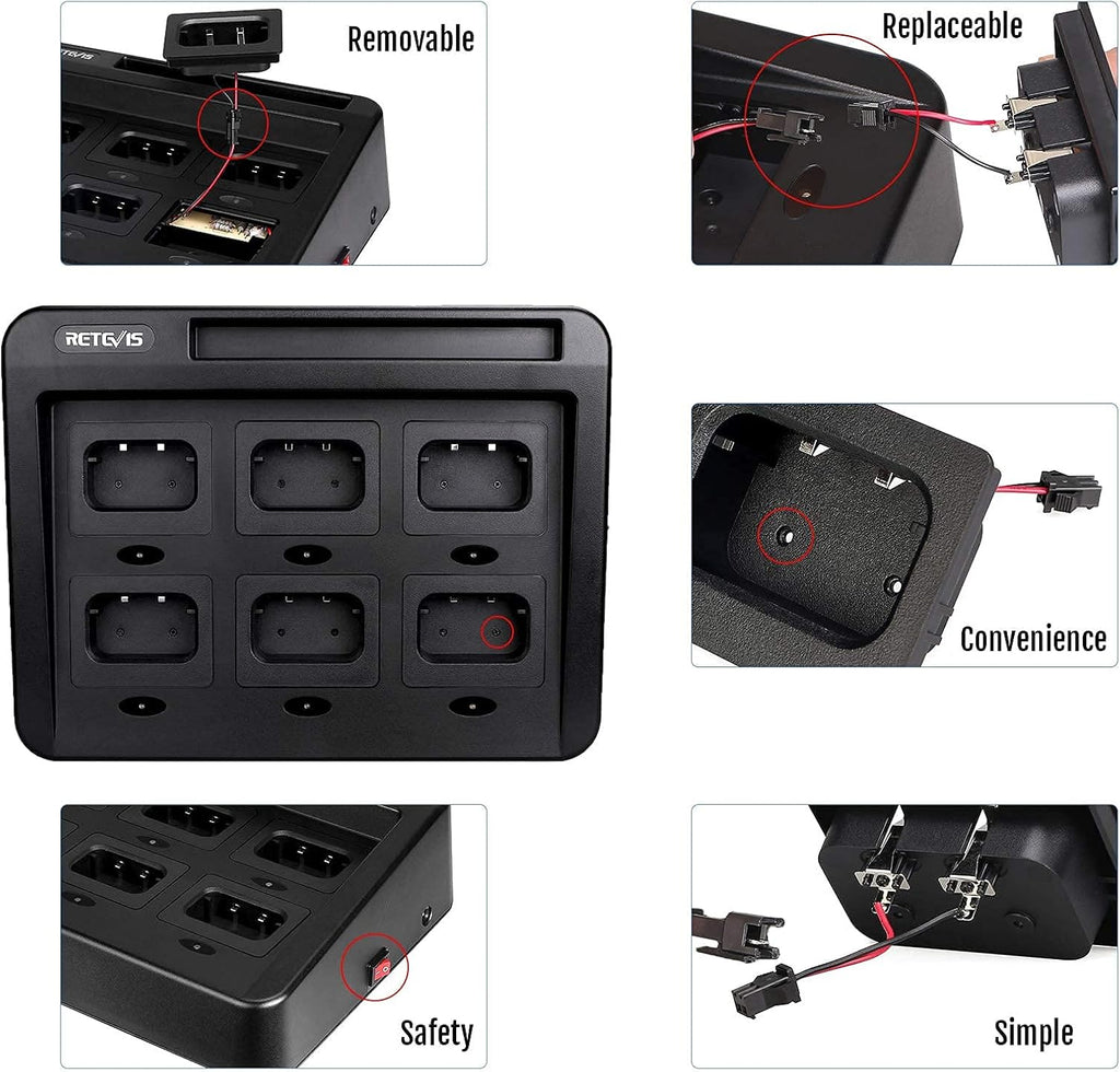 6 Pack Dual Band Rechargeable Walkie Talkies with 6-Way Charging Station T7807
