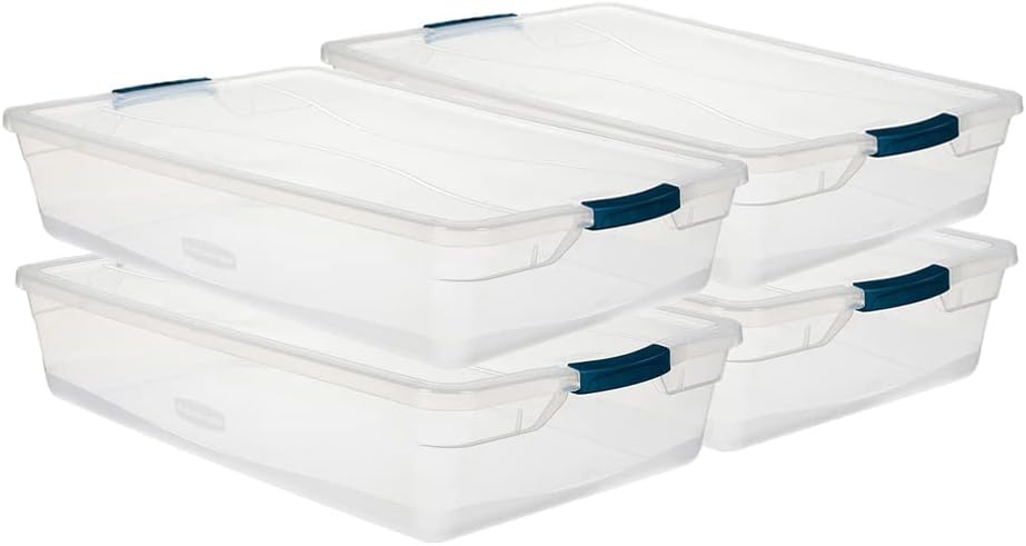 Clear 41 QT Pack of 4 Stackable Plastic Storage Containers with Latching Lids A8879