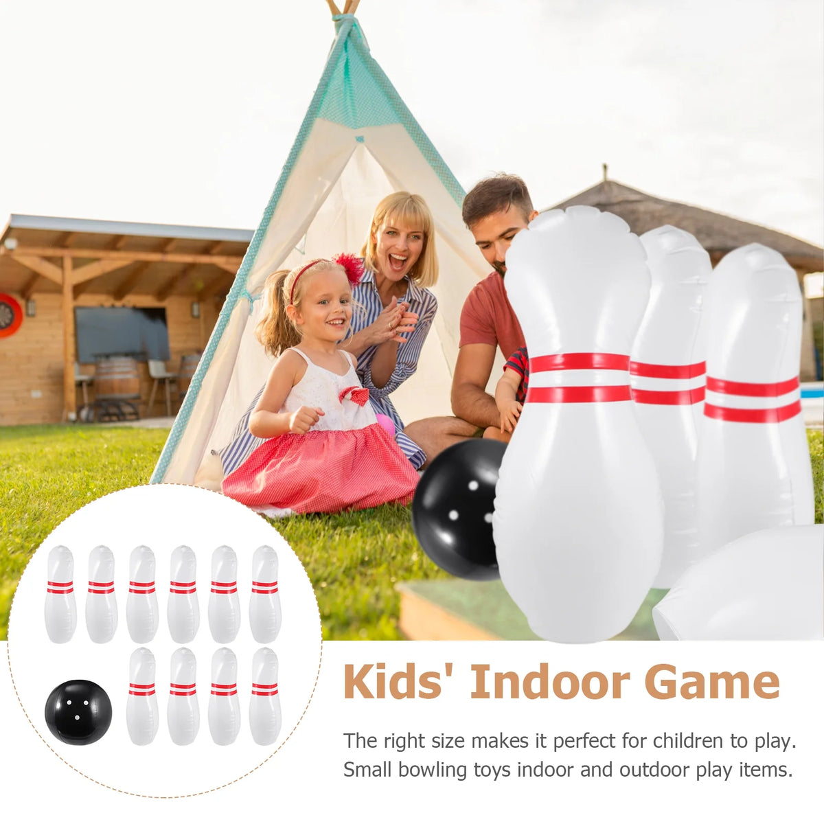 Inflatable Bowling Set Indoor Outdoor Game Y586