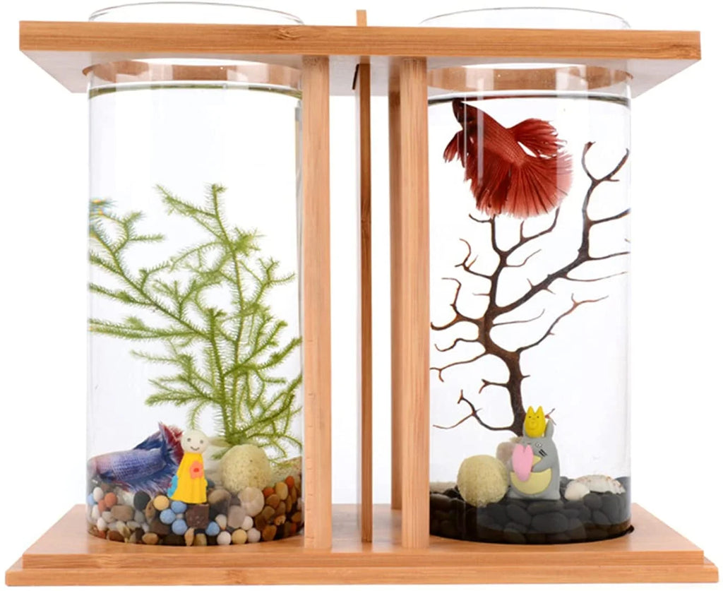 Bamboo Fish Bowl Glass Aquarium Mini Fish Tank C421