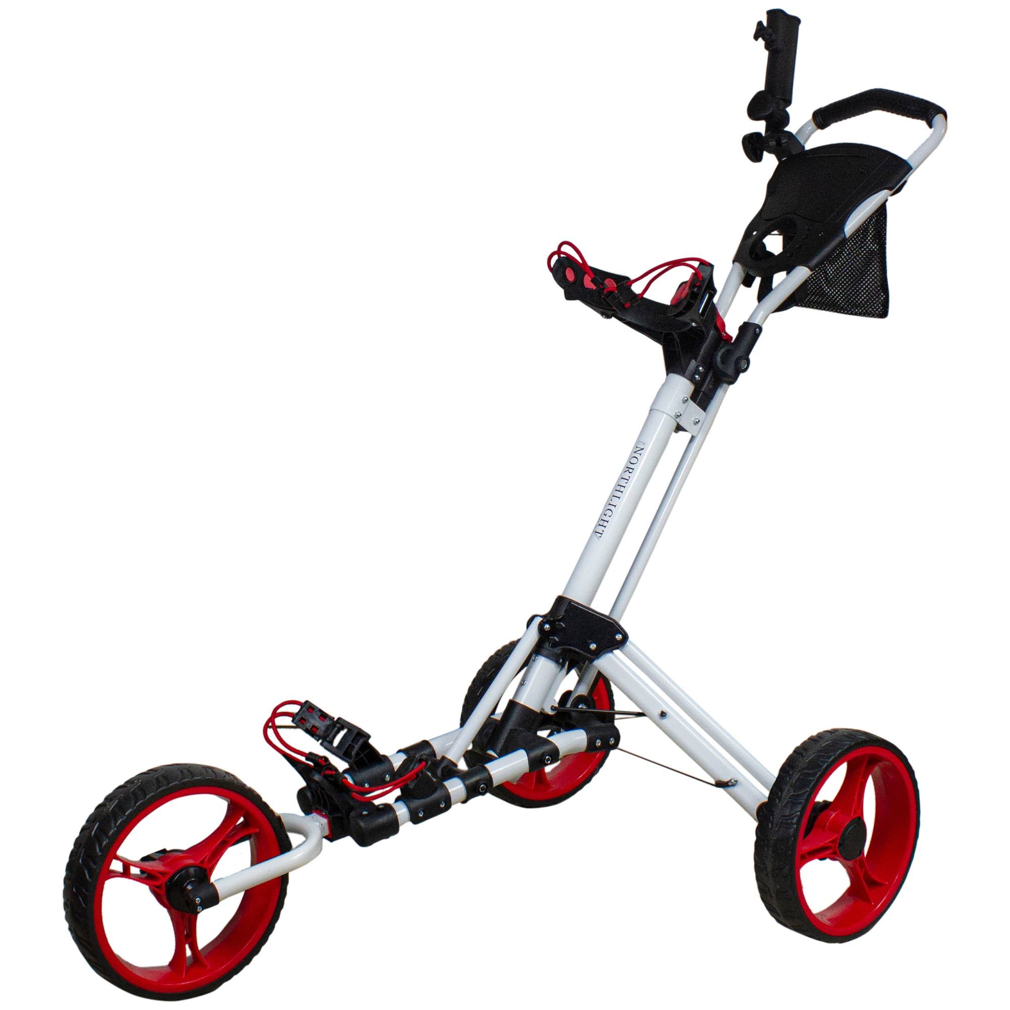 48x22 White and Red 3 Wheel Golf Push Cart E860282