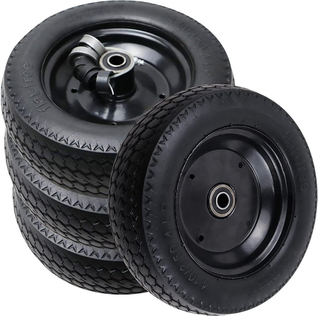 10 Flat Free Solid Rubber Wheels with 5/8″ Bearings, 4PCS W384177