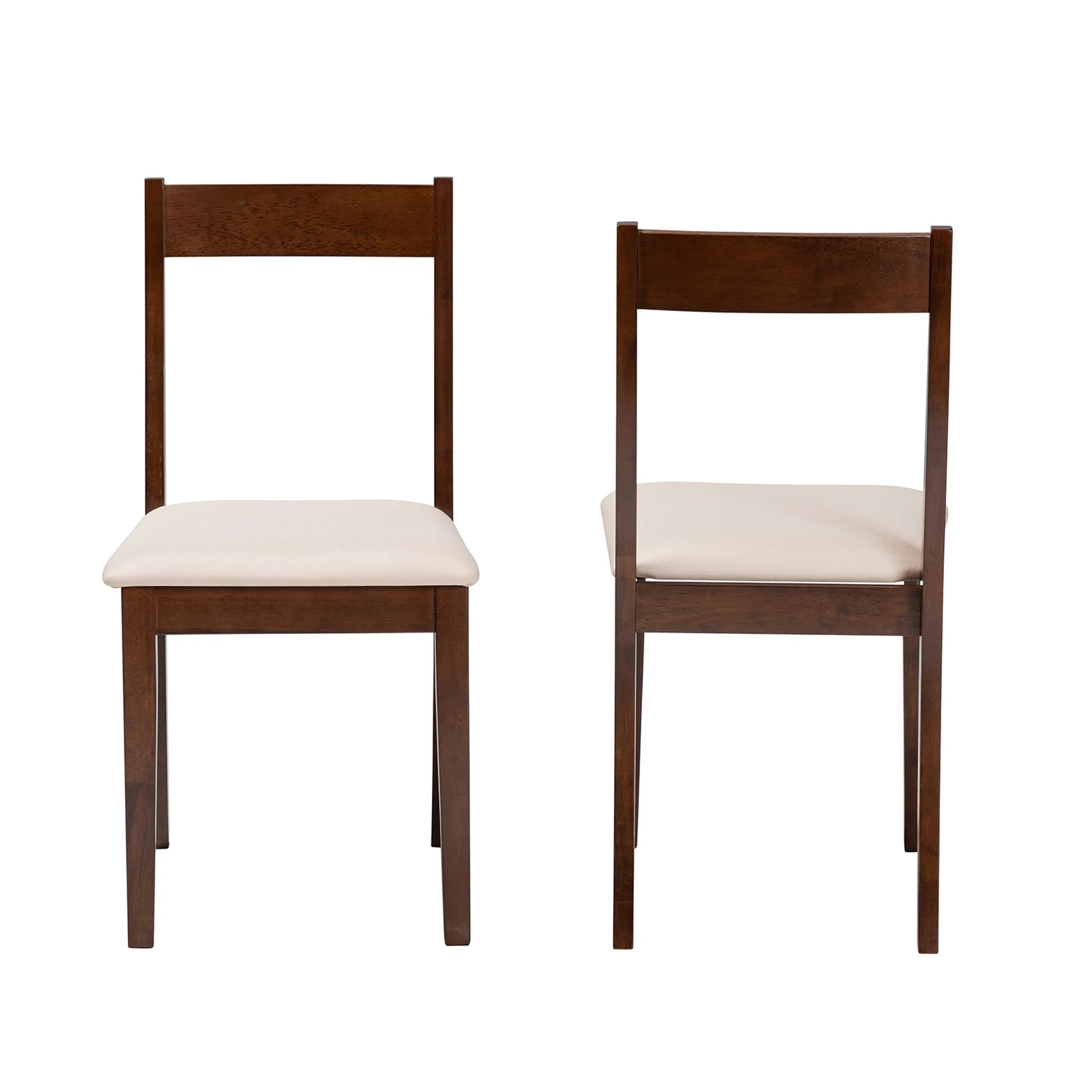 Cream Fabric and Dark Brown Finished Wood 2-Piece Dining Chair Set X87145