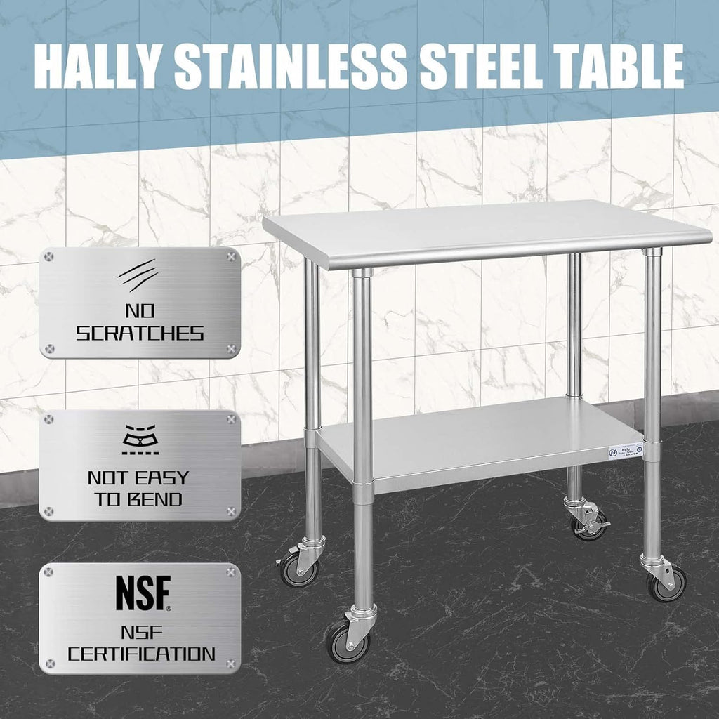 Stainless Steel Table 24 x 36 Inches with Caster Wheels and Undershelf L957573
