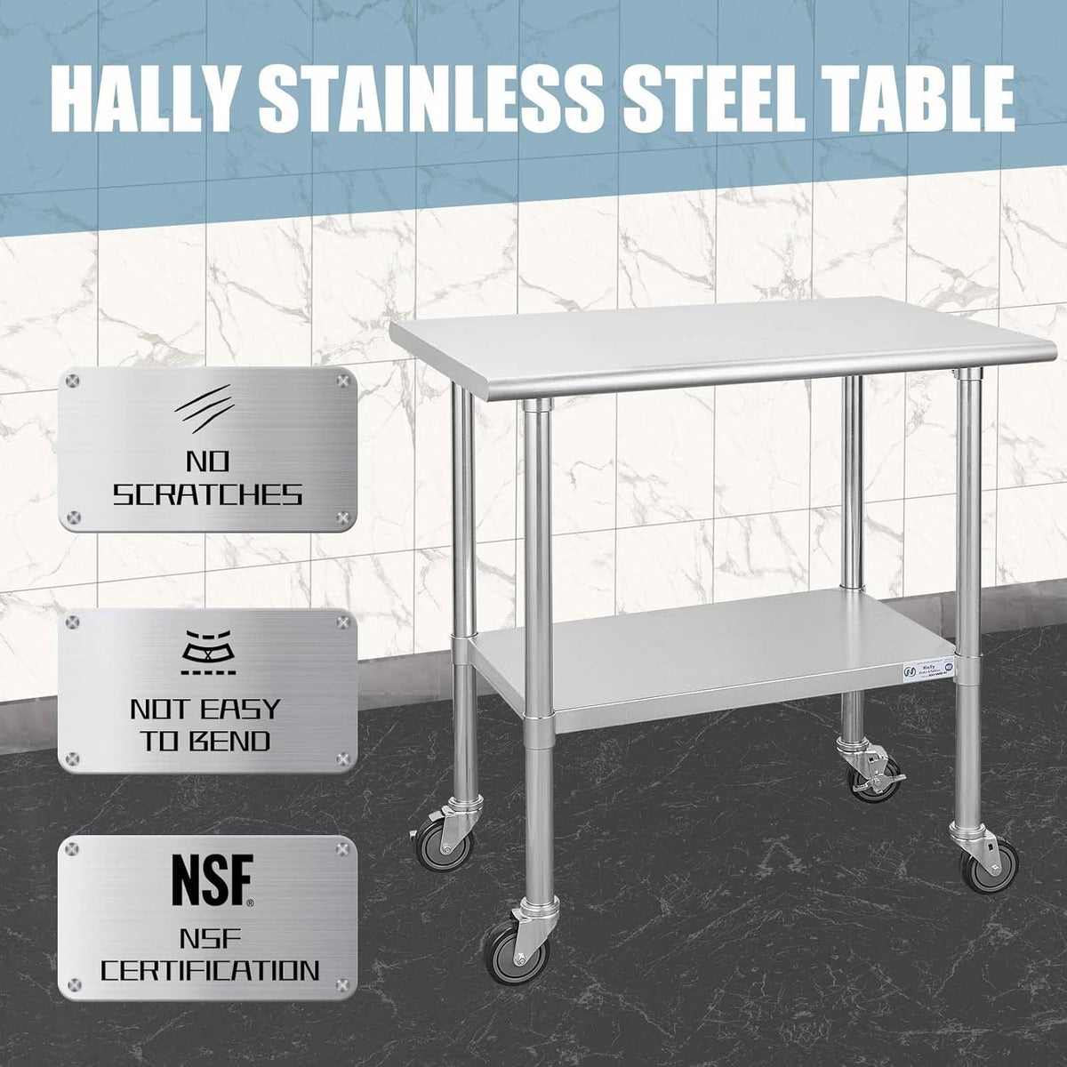 Stainless Steel Table 24 x 36 Inches with Caster Wheels and Undershelf L957573