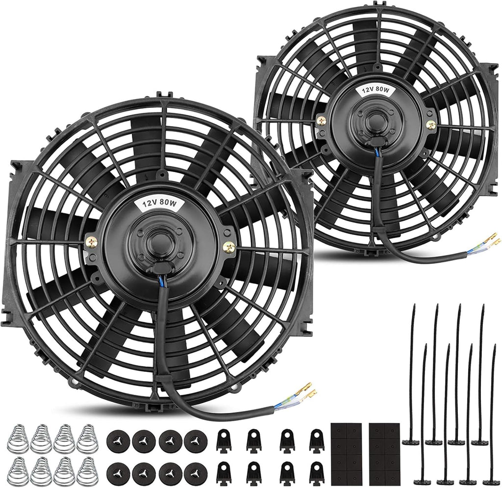 2x10 Inch Electric Radiator Cooling Fan 1350 CFM 12 Volts 80 Watts Pack of 2 U810517