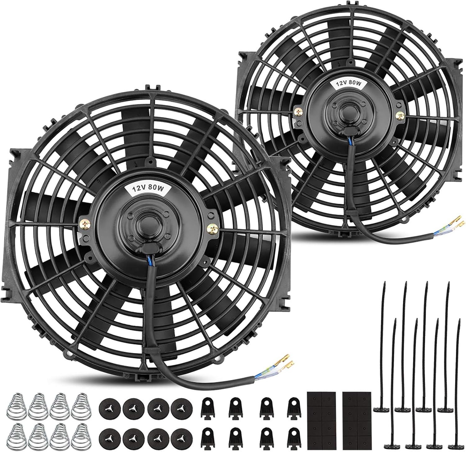 2x10 Inch Electric Radiator Cooling Fan 1350 CFM 12 Volts 80 Watts Pack of 2 U810517