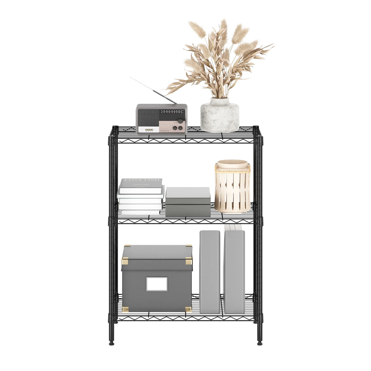 Black 3-Tier Metal Storage Shelf Rack Z586