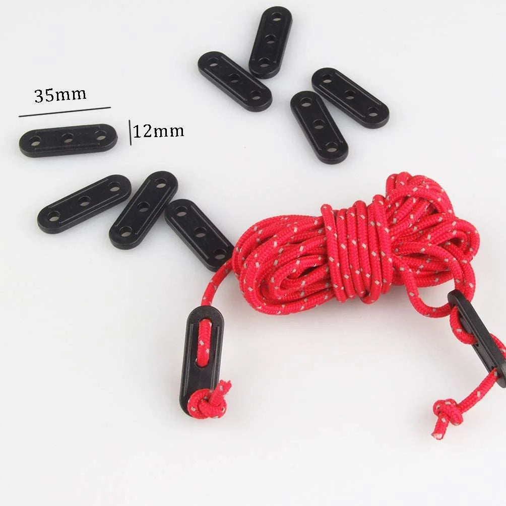 50 Pcs Black Plastic Cord Tensioners Rope Adjuster for Camping A9870