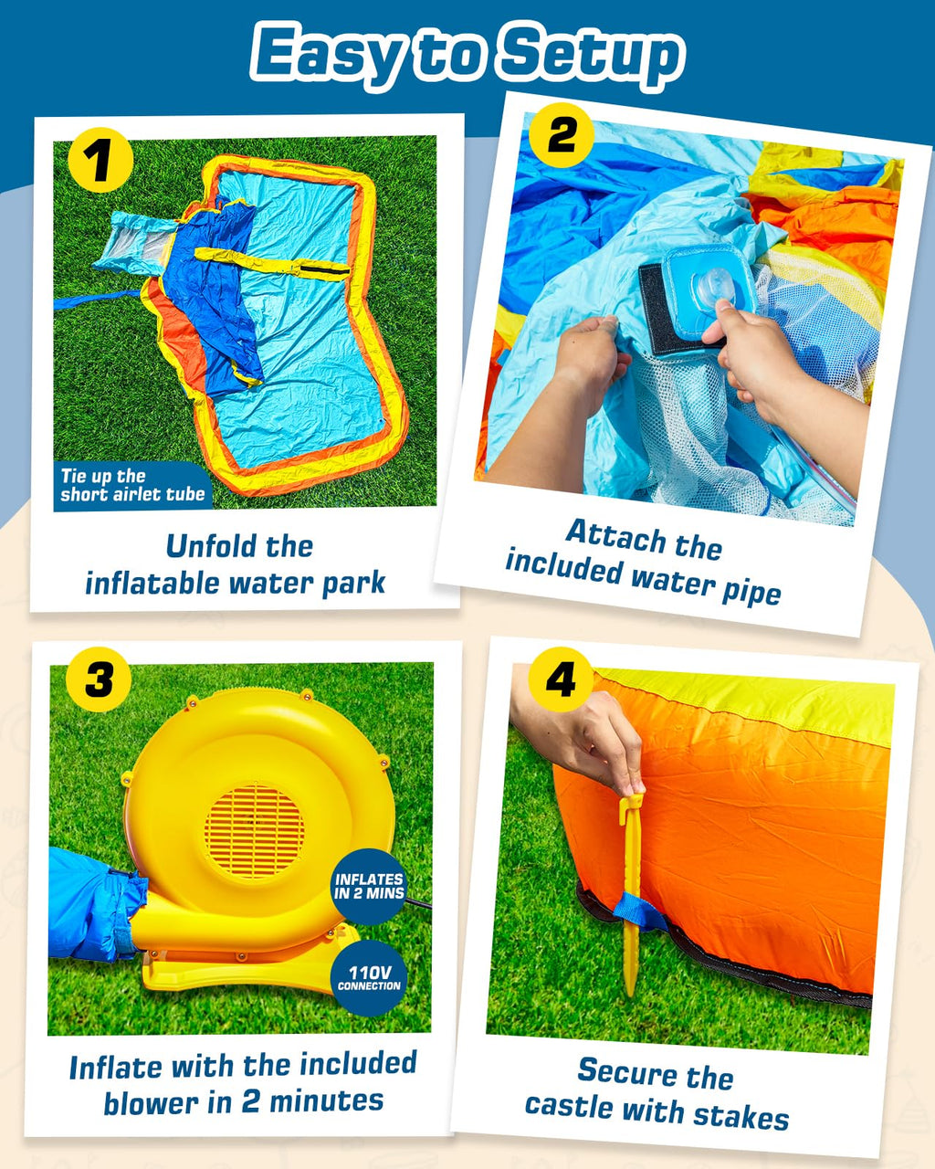 Inflatable Water Slide Park with Spray Pool, Bounce House with Climbing Wall and Blower X738