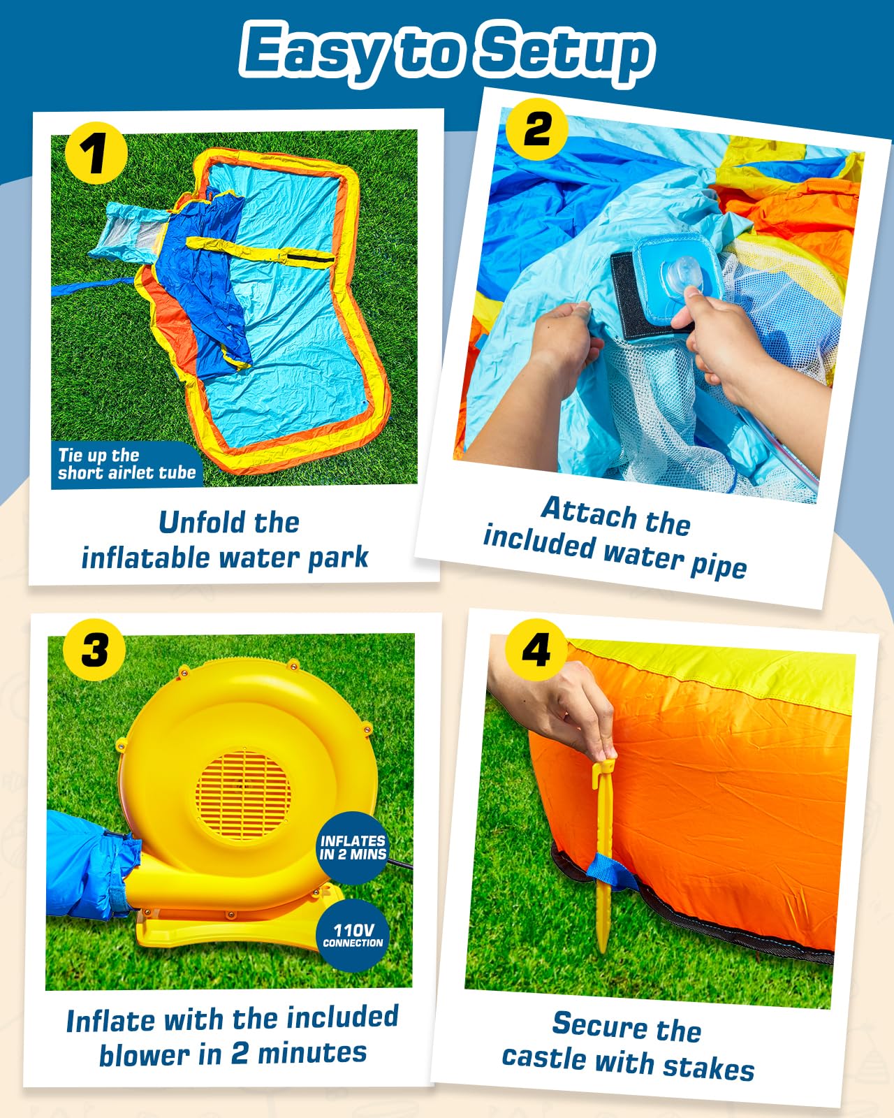 Inflatable Water Slide Park with Spray Pool, Bounce House with Climbing Wall and Blower X738