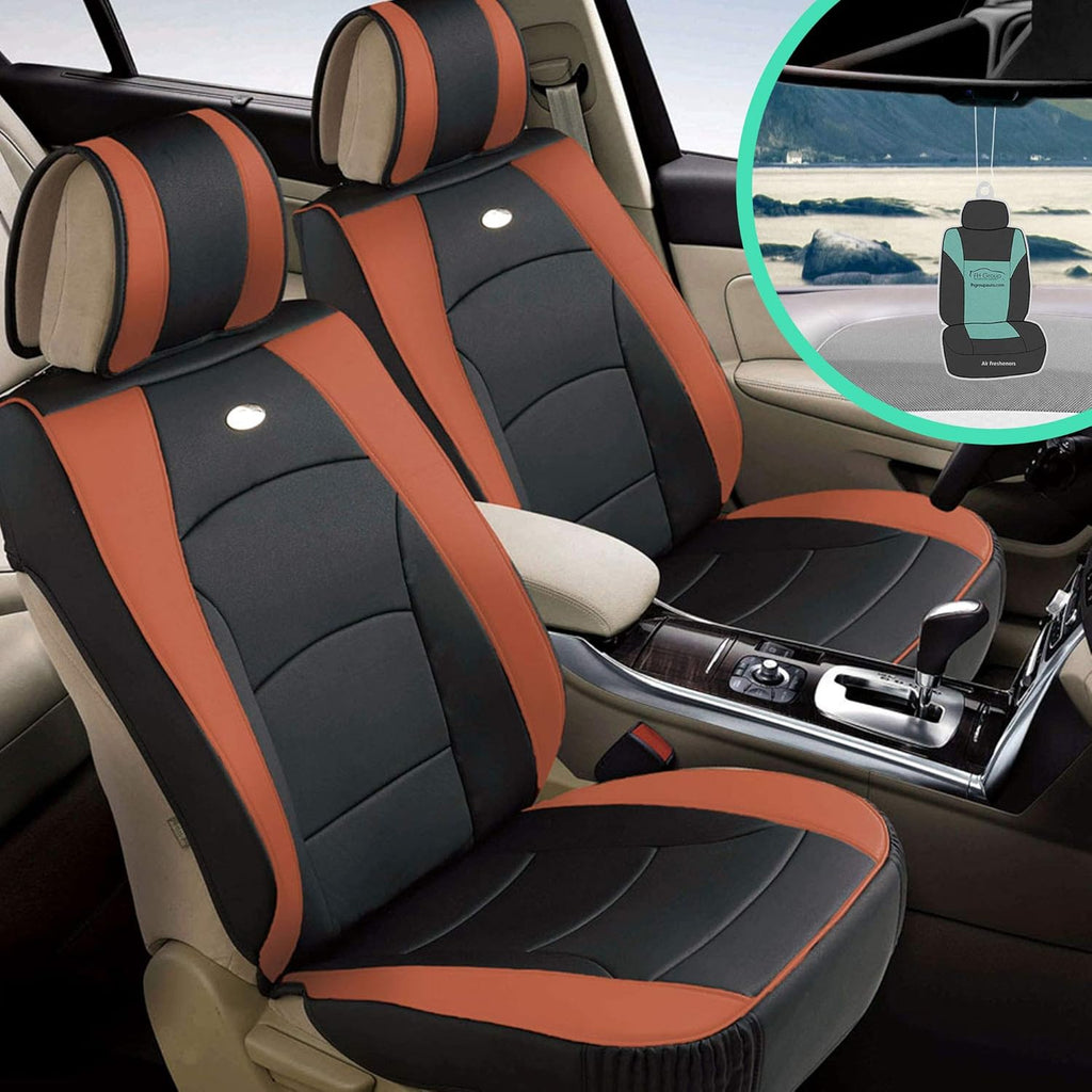 Faux Leather Car Seat Covers Front Set Solid Gray N3795