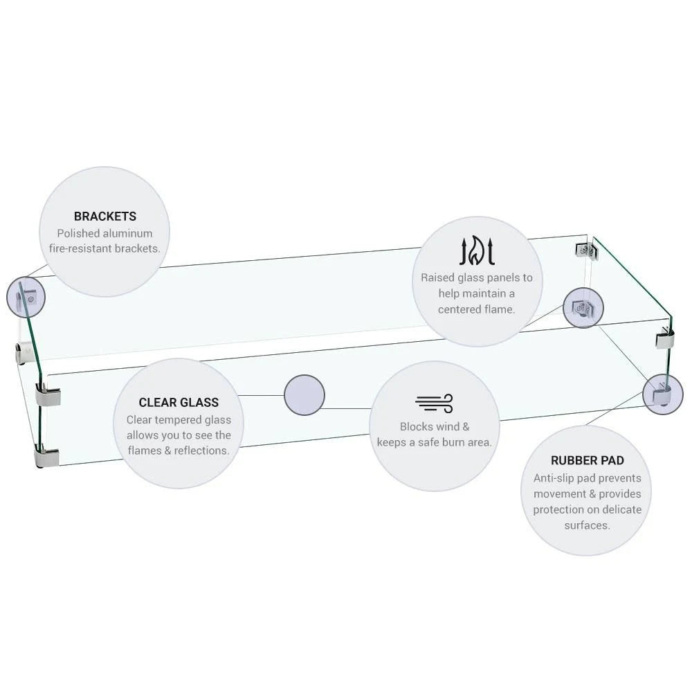 Rectangular Fire Pit Glass Wind Guard, 41x17 inch F3832