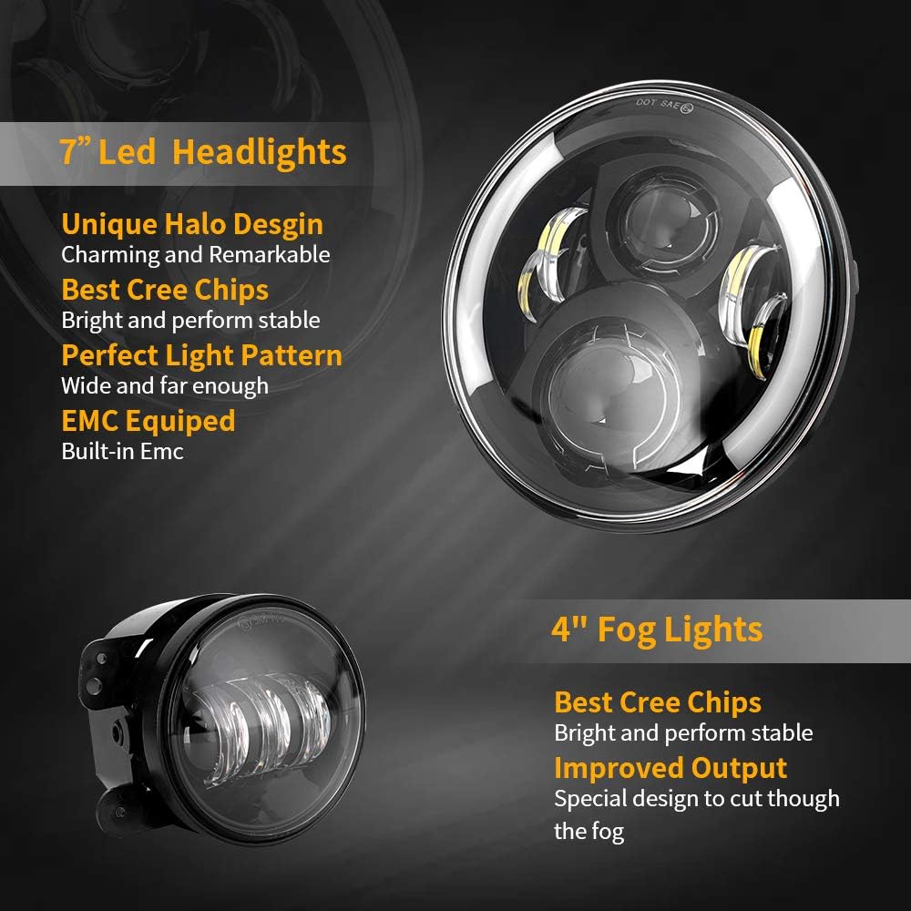 7'' Black Cree LED Headlights and 4'' LED Fog Lights X8933