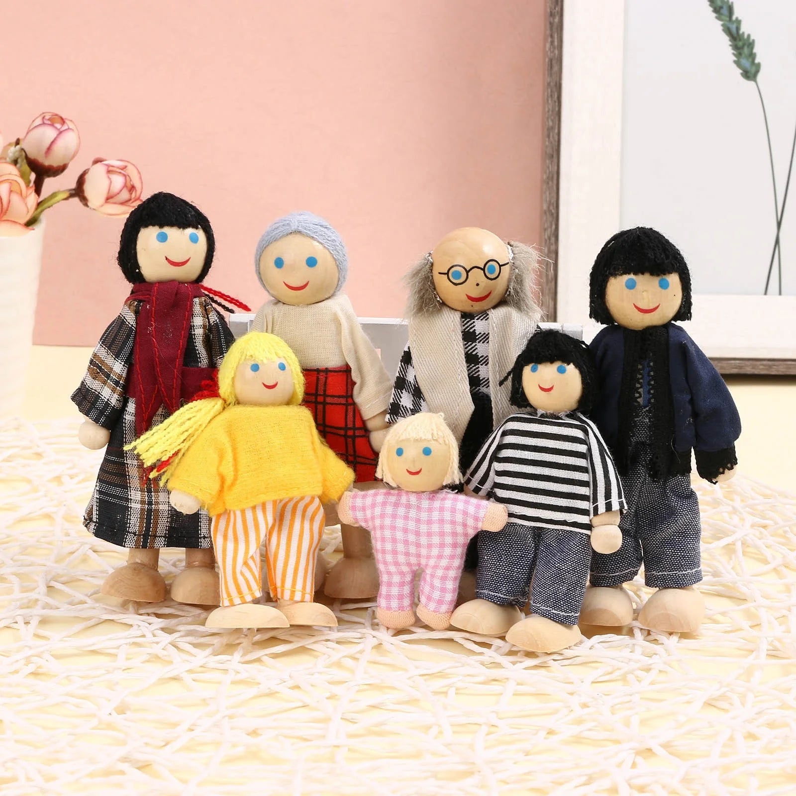 Wooden Dolls Family Playset Set of 7 D911368