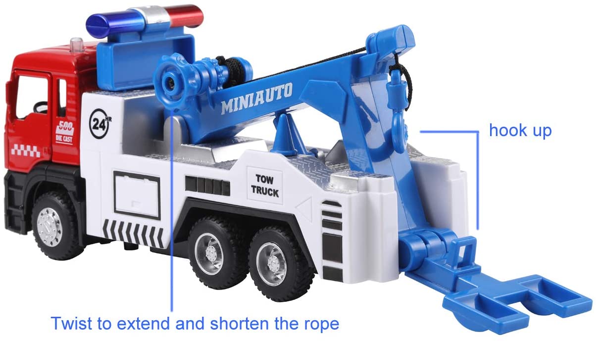 Toy Tow Truck Pull Back Toy Cars with Lights and Sound X6018