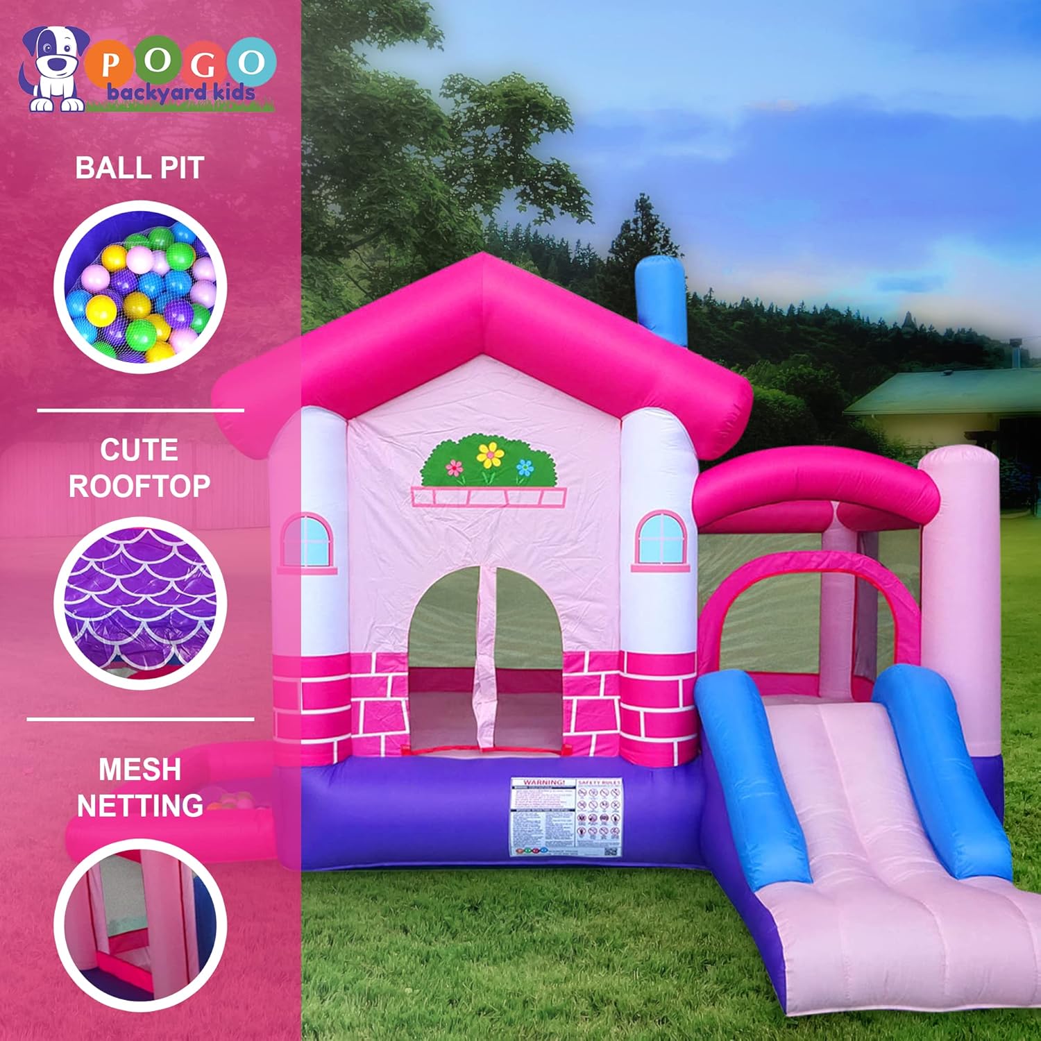 Pink Inflatable Bounce House with Slide, 12.5' x 10.5' Play Area, 7.9' Tall L674350