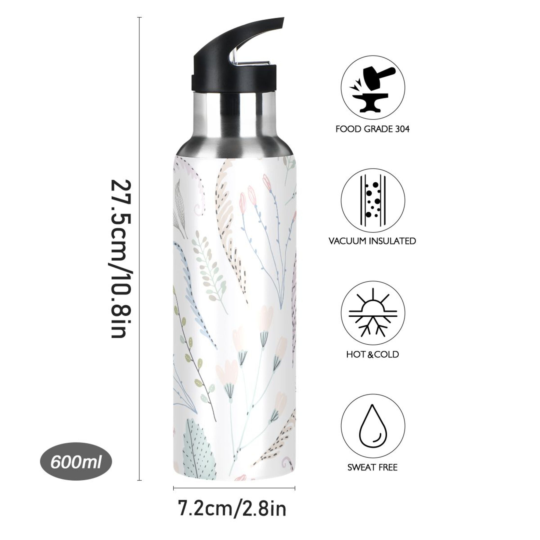 Vintage Stainless Steel Insulated Water Bottle with Straw Lid Y97716