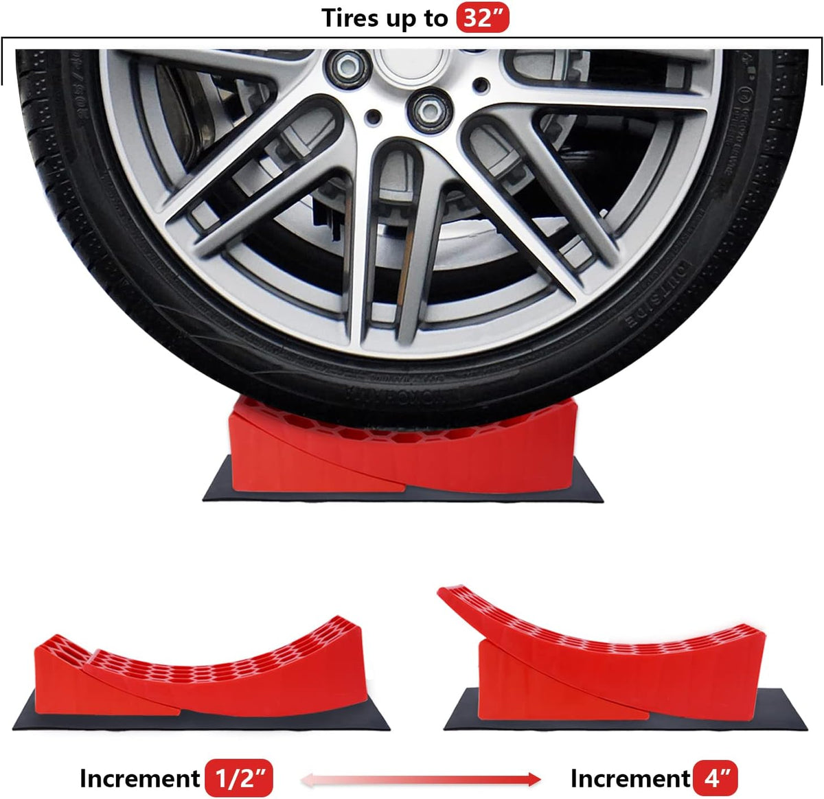 2 Packs Camper Leveler, RV Leveling Ramp Chock Kit, Two Curved Levelers, Two Chocks, Two Rubber Grip Mats, 35,000 lbs O301045