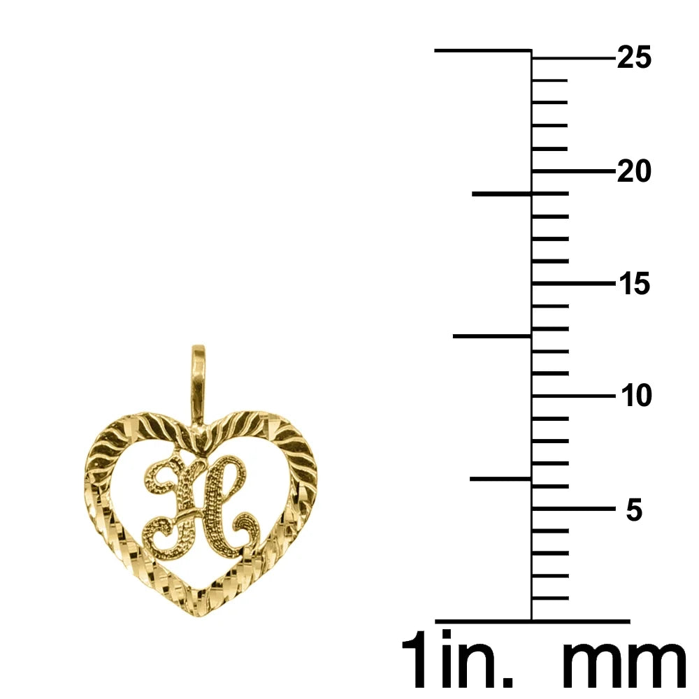 14K Yellow Gold Diamond-Cut Heart-Shaped Initial Letter Pendant with 16" Chain Necklace A88213