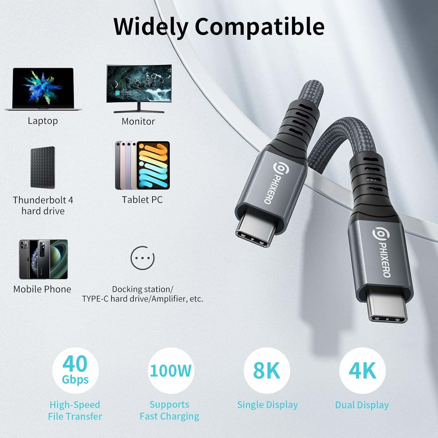 Thunderbolt 4 Full-Featured Cable, 2 Meter (6.6 ft), 40Gbps, 100W, 8K@60Hz, Pack of 2 R3640