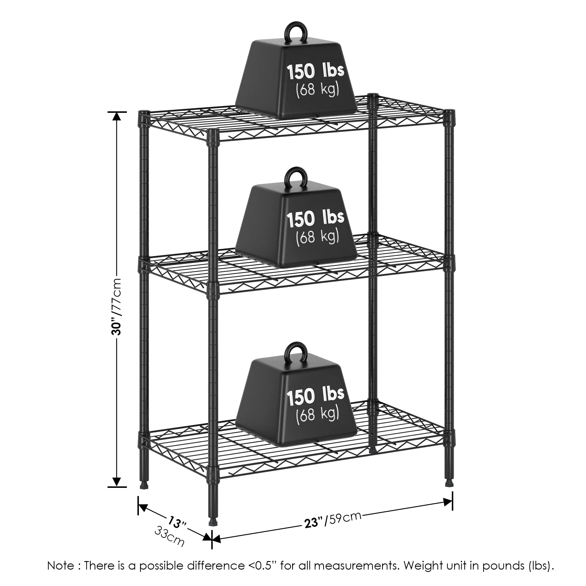 Black 3-Tier Metal Storage Shelf Rack Z586