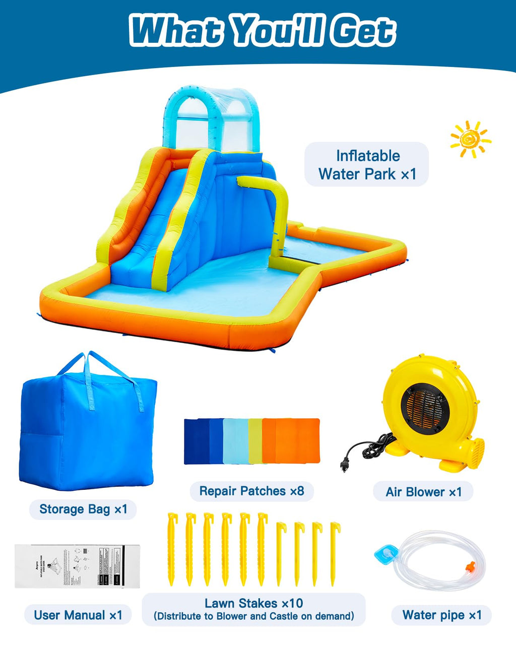 Inflatable Water Slide Park with Spray Pool, Bounce House with Climbing Wall and Blower X738
