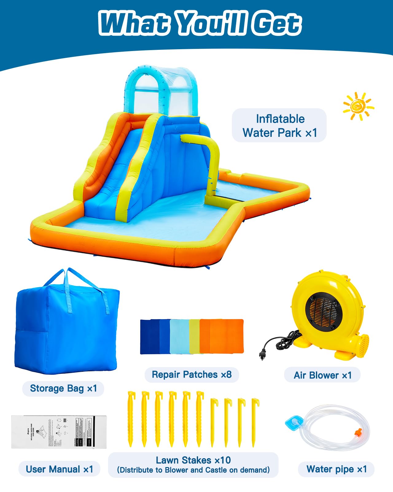 Inflatable Water Slide Park with Spray Pool, Bounce House with Climbing Wall and Blower X738