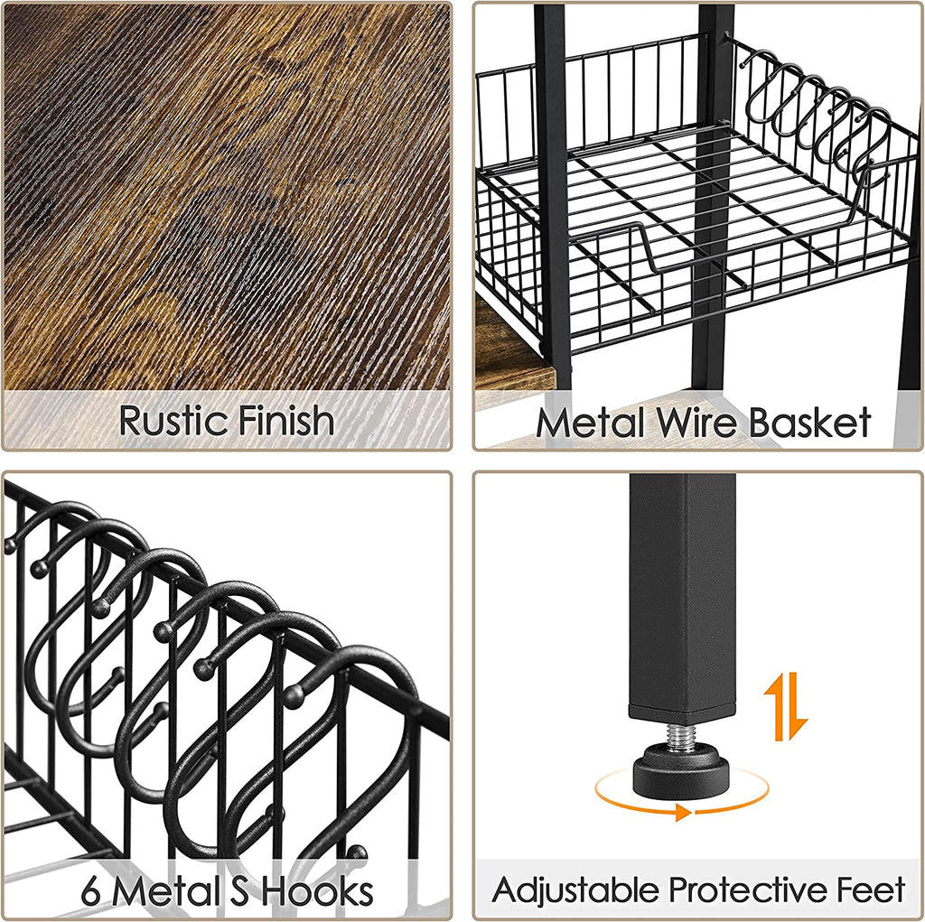 Rustic Brown 5-Tier Bakers Rack with Power Outlet R458