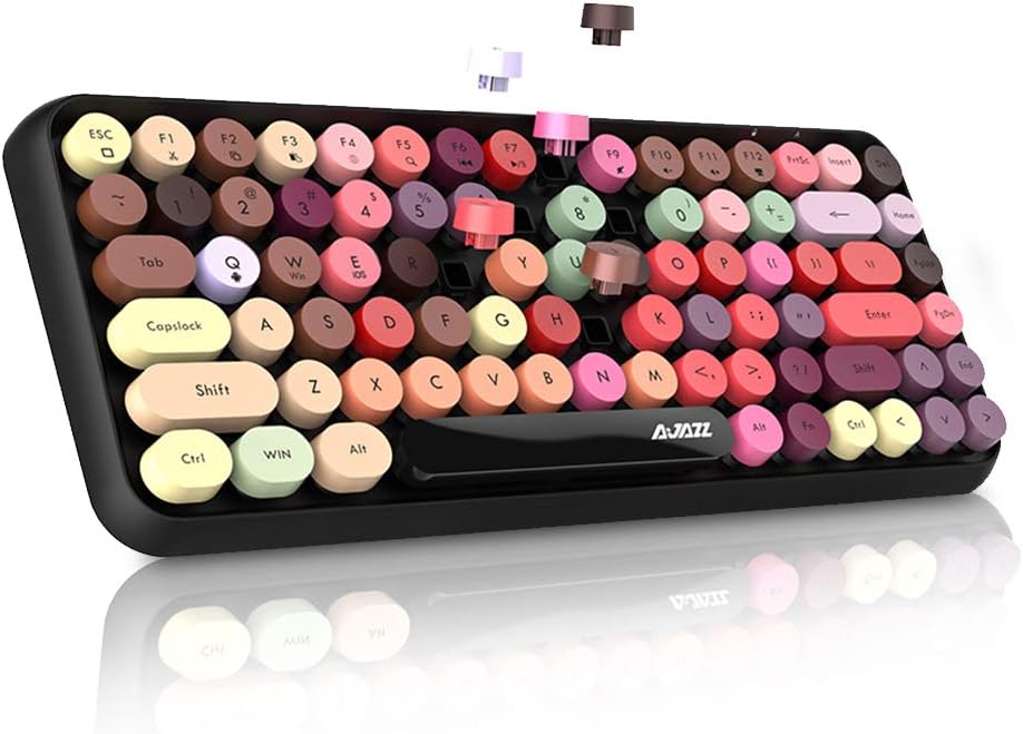 84 Key Bluetooth Retro Round Keycaps Ergonomic Wireless Mini Keyboard E286366