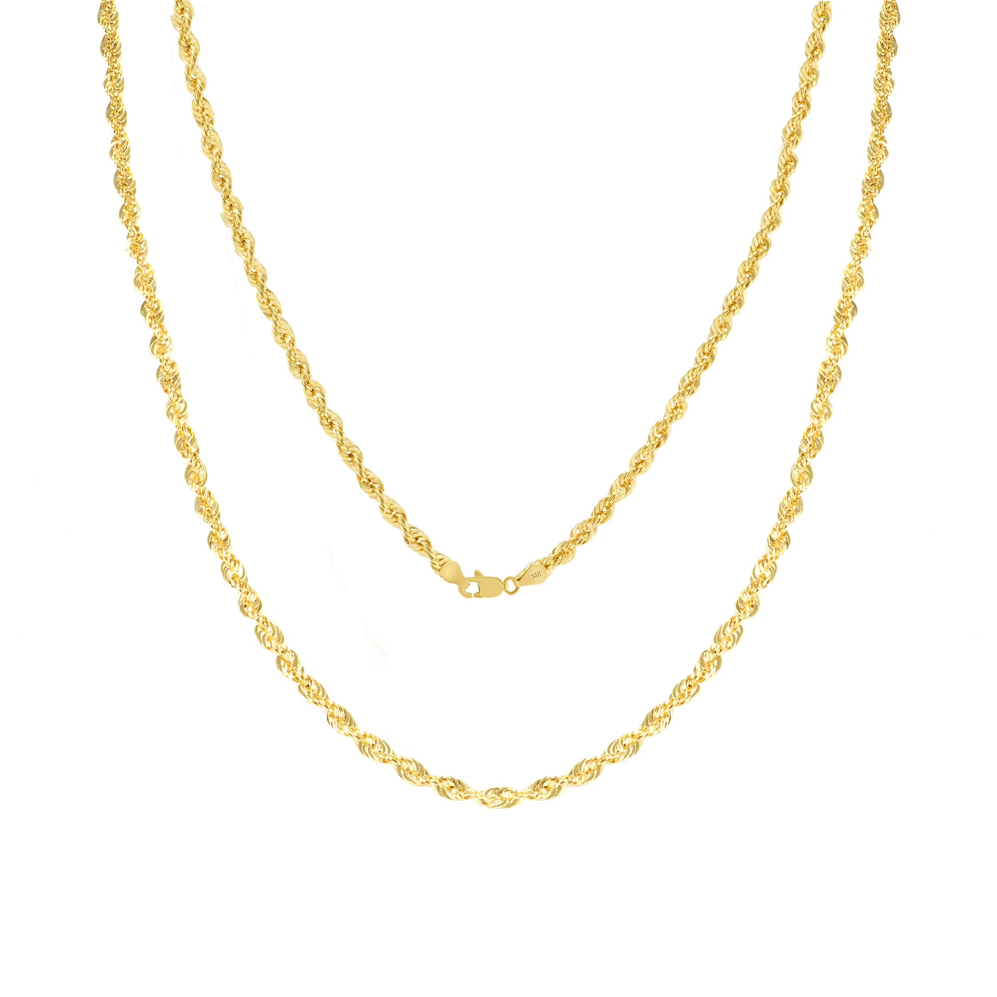 14k Yellow Gold 2.5mm Rope Chain Necklace M789