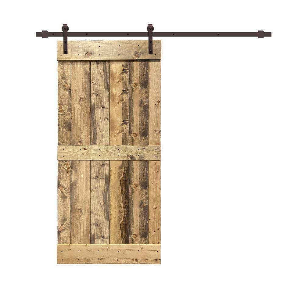 24 in. x 84 in. Weather Oak Stained Solid Pine Wood Interior Sliding Barn Door with Hardware Kit C816941